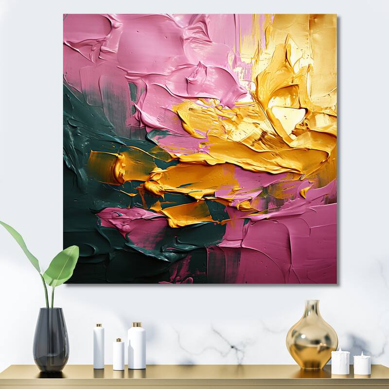Designart "Rejoicing In Love Pink And Gold Abstract PaintingI" Abstract